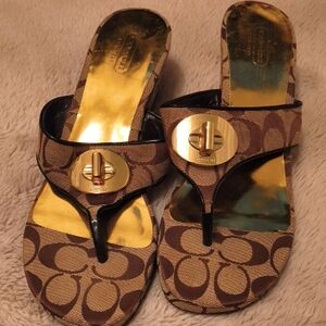 Coach Tan and Gold Women's Sandals